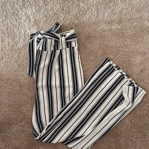 H&M Women’s Black and White Wide Leg Pants with Stripes